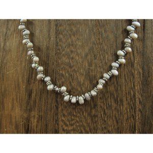 16" Sterling Silver Worn Light Colored Pearl Necklace Vintage Minimalist